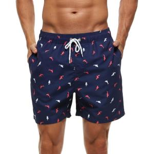 imageSILKWORLD Mens Swimming Trunks 5 Inch Inseam Swim Shorts Summer Bathing Suit Swimwear Beachwear with PocketsRed and White Fish