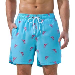 imageSILKWORLD Mens Swimming Trunks 5 Inch Inseam Swim Shorts Summer Bathing Suit Swimwear Beachwear with PocketsSky Blue Fish
