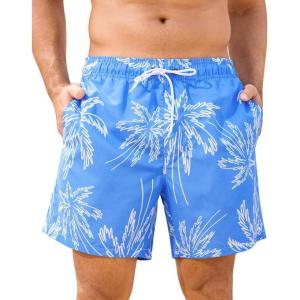 imageSILKWORLD Mens Swimming Trunks 5 Inch Inseam Swim Shorts Summer Bathing Suit Swimwear Beachwear with PocketsSky Blue Leaves