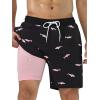 imageSILKWORLD Mens Swim Trunks Quick Dry Swimming Shorts with Compression Liner and Zipper Pockets7Black Pink Shark