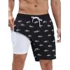 imageSILKWORLD Mens Swim Trunks Quick Dry Swimming Shorts with Compression Liner and Zipper Pockets7Black White Shark