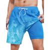imageSILKWORLD Mens Swim Trunks Quick Dry Swimming Shorts with Compression Liner and Zipper Pockets7Blue Green Leaves
