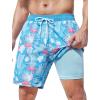 imageSILKWORLD Mens Swim Trunks Quick Dry Swimming Shorts with Compression Liner and Zipper Pockets7Blue Leaf Flamingo