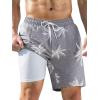 imageSILKWORLD Mens Swim Trunks Quick Dry Swimming Shorts with Compression Liner and Zipper Pockets7Grey Coconut Tree