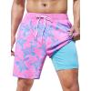 imageSILKWORLD Mens Swim Trunks Quick Dry Swimming Shorts with Compression Liner and Zipper Pockets7Pink Turtle