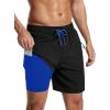 imageSILKWORLD Mens Swim Trunks with Compression Liner 2 in 1 Quick Dry Bathing Suit Beach Shorts with Zipper Pockets7inchBlack Blue Lining