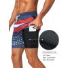 imageSILKWORLD Mens Swim Trunks with Compression Liner 2 in 1 Quick Dry Bathing Suit Beach Shorts with Zipper PocketsAmerican Flag