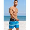 imageSILKWORLD Mens Swim Trunks with Compression Liner 2 in 1 Quick Dry Bathing Suit Beach Shorts with Zipper PocketsBlack  Blue Stripes