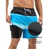 imageSILKWORLD Mens Swim Trunks with Compression Liner 2 in 1 Quick Dry Bathing Suit Beach Shorts with Zipper PocketsBlack  Blue Stripes