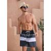 imageSILKWORLD Mens Swim Trunks with Compression Liner 2 in 1 Quick Dry Bathing Suit Beach Shorts with Zipper PocketsBlack  Grey Stripes