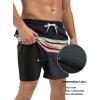 imageSILKWORLD Mens Swim Trunks with Compression Liner 2 in 1 Quick Dry Bathing Suit Beach Shorts with Zipper PocketsBlack Stripes