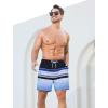 imageSILKWORLD Mens Swim Trunks with Compression Liner 2 in 1 Quick Dry Bathing Suit Beach Shorts with Zipper PocketsBlack White Blue Stripe