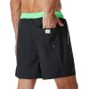 imageSILKWORLD Mens Swim Trunks with Compression Liner 2 in 1 Quick Dry Bathing Suit Beach Shorts with Zipper PocketsBlackgreen Waistband