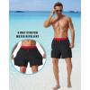 imageSILKWORLD Mens Swim Trunks with Compression Liner 2 in 1 Quick Dry Bathing Suit Beach Shorts with Zipper PocketsBlackred Waistband