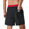 imageSILKWORLD Mens Swim Trunks with Compression Liner 2 in 1 Quick Dry Bathing Suit Beach Shorts with Zipper PocketsBlackred Waistband