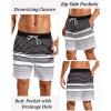 imageSILKWORLD Mens Swim Trunks with Compression Liner 2 in 1 Quick Dry Bathing Suit Beach Shorts with Zipper PocketsBlackwhite Stripes