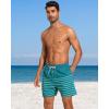 imageSILKWORLD Mens Swim Trunks with Compression Liner 2 in 1 Quick Dry Bathing Suit Beach Shorts with Zipper PocketsDark Green Stripes