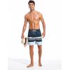 imageSILKWORLD Mens Swim Trunks with Compression Liner 2 in 1 Quick Dry Bathing Suit Beach Shorts with Zipper PocketsDark Greenlight Blue Stripes