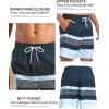 imageSILKWORLD Mens Swim Trunks with Compression Liner 2 in 1 Quick Dry Bathing Suit Beach Shorts with Zipper PocketsDark Greenlight Blue Stripes