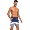 imageSILKWORLD Mens Swim Trunks with Compression Liner 2 in 1 Quick Dry Bathing Suit Beach Shorts with Zipper PocketsDark Navywhite Stripes