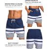imageSILKWORLD Mens Swim Trunks with Compression Liner 2 in 1 Quick Dry Bathing Suit Beach Shorts with Zipper PocketsDark Navywhite Stripes