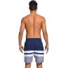 imageSILKWORLD Mens Swim Trunks with Compression Liner 2 in 1 Quick Dry Bathing Suit Beach Shorts with Zipper PocketsDark Navywhite Stripes