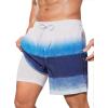 imageSILKWORLD Mens Swim Trunks with Compression Liner 2 in 1 Quick Dry Bathing Suit Beach Shorts with Zipper PocketsGradient White Blue Navy