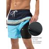 imageSILKWORLD Mens Swim Trunks with Compression Liner 2 in 1 Quick Dry Bathing Suit Beach Shorts with Zipper PocketsNavy  Yellow Stripes