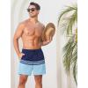 imageSILKWORLD Mens Swim Trunks with Compression Liner 2 in 1 Quick Dry Bathing Suit Beach Shorts with Zipper PocketsNavy Blue Stripe