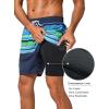 imageSILKWORLD Mens Swim Trunks with Compression Liner 2 in 1 Quick Dry Bathing Suit Beach Shorts with Zipper PocketsNavy Blue Stripes