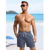 imageSILKWORLD Mens Swim Trunks with Compression Liner 2 in 1 Quick Dry Bathing Suit Beach Shorts with Zipper PocketsNavy Vertical Stripe