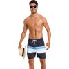 imageSILKWORLD Mens Swim Trunks with Compression Liner 2 in 1 Quick Dry Bathing Suit Beach Shorts with Zipper PocketsNavyazure Stripes
