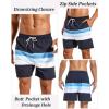imageSILKWORLD Mens Swim Trunks with Compression Liner 2 in 1 Quick Dry Bathing Suit Beach Shorts with Zipper PocketsNavyazure Stripes