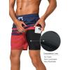 imageSILKWORLD Mens Swim Trunks with Compression Liner 2 in 1 Quick Dry Bathing Suit Beach Shorts with Zipper PocketsNavyred Stripes