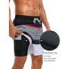 imageSILKWORLD Mens Swim Trunks with Compression Liner 2 in 1 Quick Dry Bathing Suit Beach Shorts with Zipper PocketsNavyredwhite