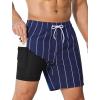 imageSILKWORLD Mens Swim Trunks with Compression Liner 2 in 1 Quick Dry Bathing Suit Beach Shorts with Zipper PocketsNavywhite Vertical Stripes