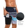 imageSILKWORLD Mens Swim Trunks with Compression Liner 2 in 1 Quick Dry Bathing Suit Beach Shorts with Zipper PocketsNavywhiteblue