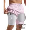imageSILKWORLD Mens Swim Trunks with Compression Liner 2 in 1 Quick Dry Bathing Suit Beach Shorts with Zipper PocketsPink Pinstripes