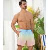 imageSILKWORLD Mens Swimming Trunks 2 in 1 Quick Dry Bathing Suit Elastic Waist Beach Shorts with Zipper PocketsDaylight Gradient