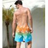 imageSILKWORLD Mens Swimming Trunks 2 in 1 Quick Dry Bathing Suit Elastic Waist Beach Shorts with Zipper PocketsOrange Blue Coconut Tree