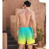 imageSILKWORLD Mens Swimming Trunks 2 in 1 Quick Dry Bathing Suit Elastic Waist Beach Shorts with Zipper PocketsYellow Green Gradient