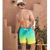 imageSILKWORLD Mens Swimming Trunks 2 in 1 Quick Dry Bathing Suit Elastic Waist Beach Shorts with Zipper PocketsYellow Green Gradient