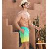 imageSILKWORLD Mens Swimming Trunks 2 in 1 Quick Dry Bathing Suit Elastic Waist Beach Shorts with Zipper PocketsYellow Green Gradient