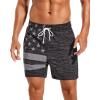 imageSILKWORLD Mens Swimming Trunks with Compression Liner 2 in 1 QuickDry Swim Shorts with Zipper PocketsBlack American Flag