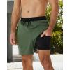 imageSILKWORLD Mens Swimming Trunks with Compression Liner 2 in 1 QuickDry Swim Shorts with Zipper PocketsBlack Armygreen