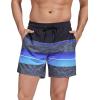 imageSILKWORLD Mens Swimming Trunks with Compression Liner 2 in 1 QuickDry Swim Shorts with Zipper PocketsBlack Blue Stripes