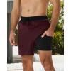 imageSILKWORLD Mens Swimming Trunks with Compression Liner 2 in 1 QuickDry Swim Shorts with Zipper PocketsBlack Darkred
