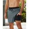 imageSILKWORLD Mens Swimming Trunks with Compression Liner 2 in 1 QuickDry Swim Shorts with Zipper PocketsBlack Grey