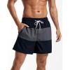 imageSILKWORLD Mens Swimming Trunks with Compression Liner 2 in 1 QuickDry Swim Shorts with Zipper PocketsBlack Grey Stripe