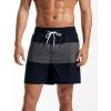 imageSILKWORLD Mens Swimming Trunks with Compression Liner 2 in 1 QuickDry Swim Shorts with Zipper PocketsBlack Grey Stripe
